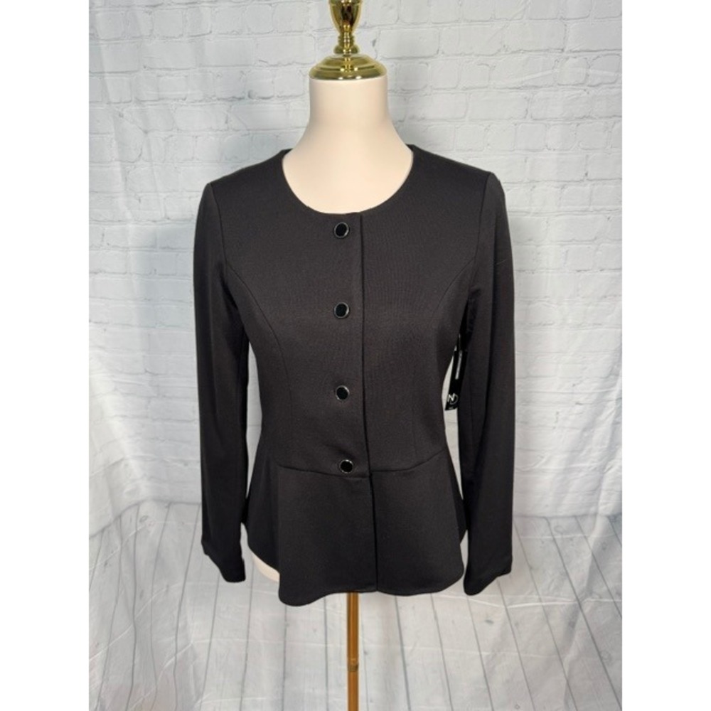 NWT New Directions Black Collarless Peplum Blazer Women's Petite M